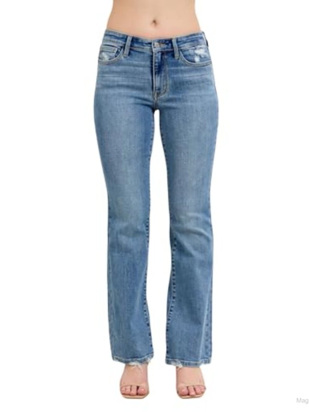 Judy Blue Mid-Rise Bootcut Jeans Destroyed Hem Cotton Stretch 32 Inseam